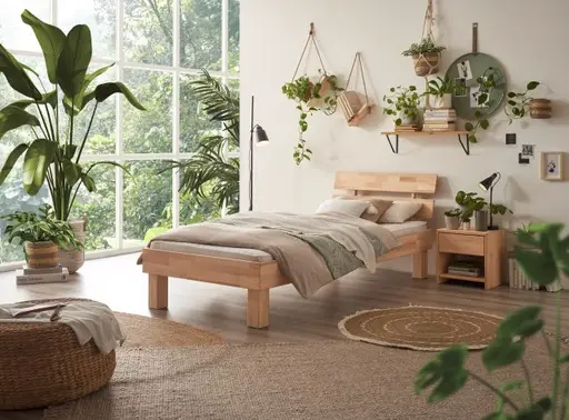 Bettgestell- Liegefläche ca. 90x200 cm, Wildeiche, Massiv, Geölt