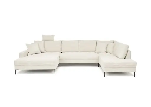 Wohnlandschaft - Longchair links, 2-Sitzer, Ecke rechts, Stoff, Creme