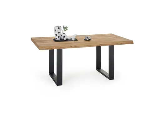 Esstisch - LB ca. 160x90 cm, Wildeiche massiv geölt, Baumkante, Schwarz