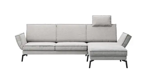 Ecksofa My - 2,5-Sitzer mit Longchair rechts, Stoff, Hellgrau