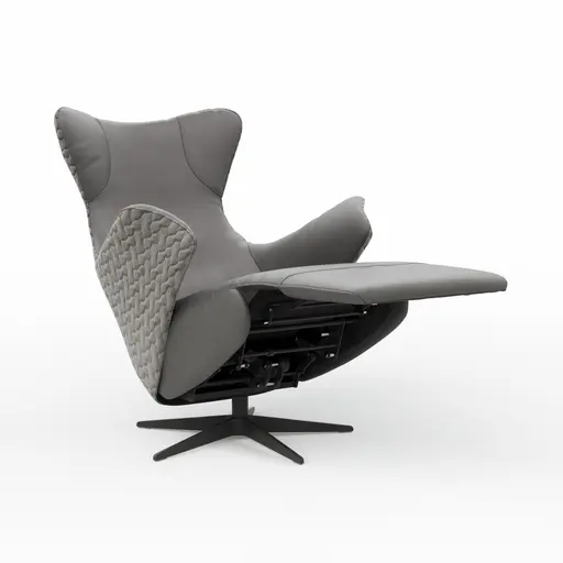 Relaxsessel Follina - Relaxfunktion (motorisch), Leder, Stoff, Grau