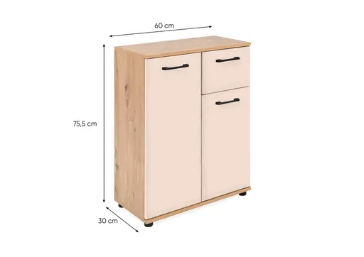 Kommode- B ca. 60 cm, Eiche Dekor, Beige