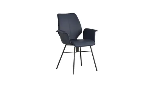 Armlehnstuhl Penthouse - Leder, Dunkelblau, Gestell, Anthrazit, Drehbar