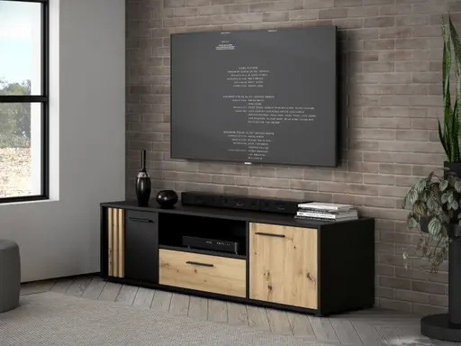 TV-Board FLORISS- Schwarz, Eiche Dekor