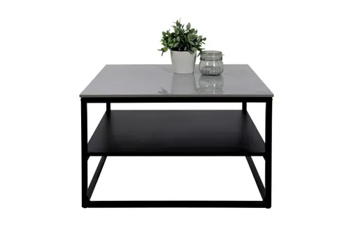 Couchtisch - LB ca. 70x70 cm, Marmoroptik grau, Schwarz