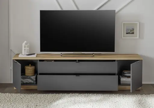 Lowboard- Anthrazit, Eiche Dekor