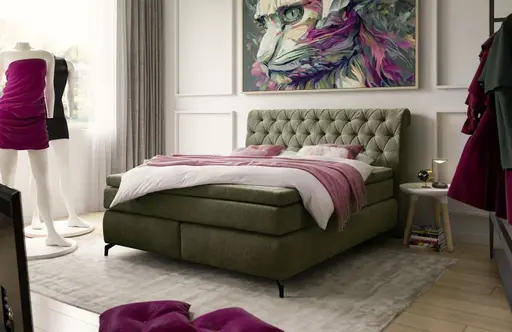 Boxspringbett JOLIN MIX- Liegefläche ca. 180x200 cm, Stoff Dunkelgrün 