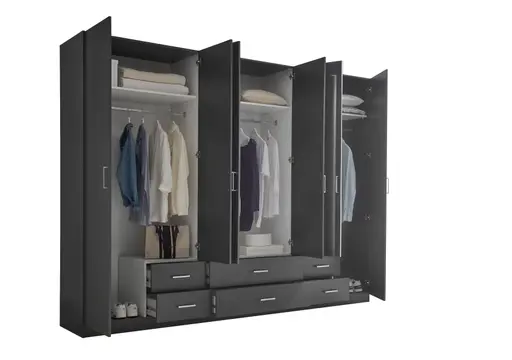 Drehtürenschrank- B ca. 271 cm, Graphit, Spiegel