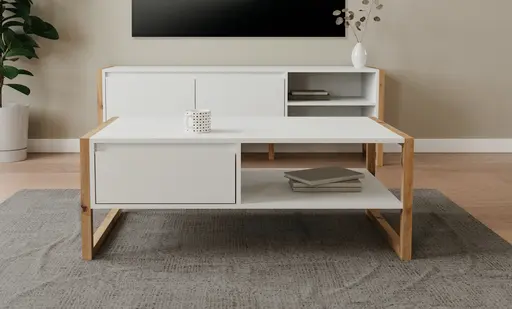 Couchtisch - LB ca. 100x55 cm, Weiß, Artisan Eiche Nachbildung