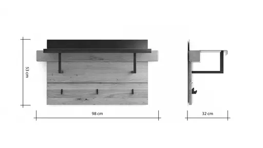 Wandpaneel Blackpool - Eiche massiv mit Metall schwarz