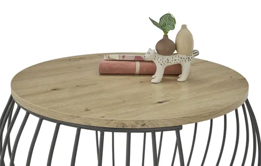 Couchtisch - Ø/H ca. 60x47 cm, Artisan Eiche Nachbildung, Schwarz