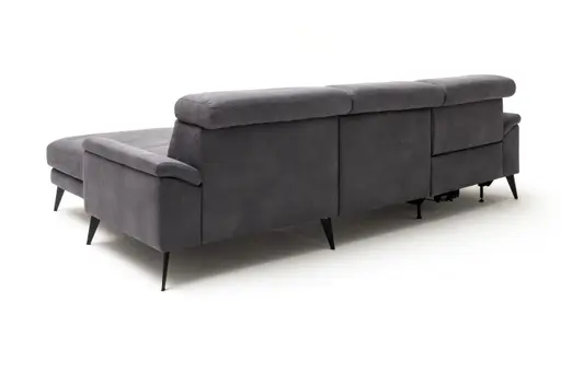 Ecksofa Anna - 2,5-Sitzer mit Longchair rechts inkl. Relaxfunktion (motorisch), Kopfteil verstellbar, Stoff, Stahl