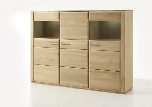 Highboard - mit Beleuchtung, Eiche teilmassiv