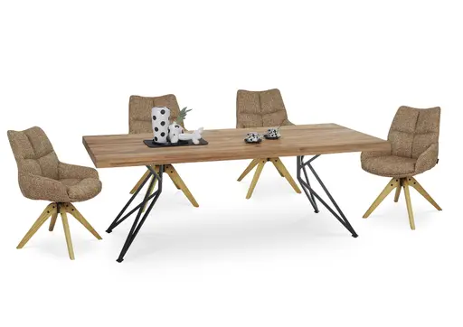 Esstisch - LB ca. 220x100 cm, Wildeiche massiv geölt, Baumkante, Schwarz