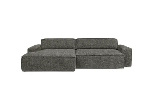 Ecksofa - Longchair links mit 2-Sitzer, Sitzvorzug motorisch, Stoff, Steingrau