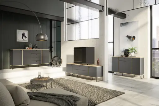 Sideboard - B ca. 135 cm, Anthrazit, Evoke Eiche Nachbildung