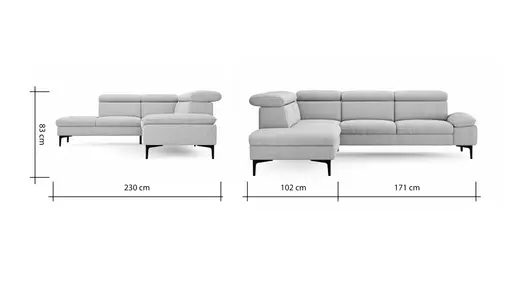 Ecksofa Felipa - Ecke links mit 2,5-Sitzer inkl. Kopfteil verstellbar, Stoff, Natur