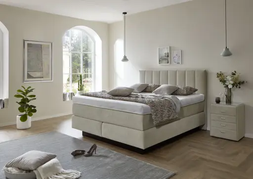 Boxspringbett - Liegefläche ca. 180x200 cm, Stoff, Natur