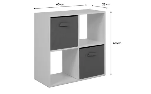Regal - inkl. Stoffboxen, B ca. 60 cm, Weiß, Grau