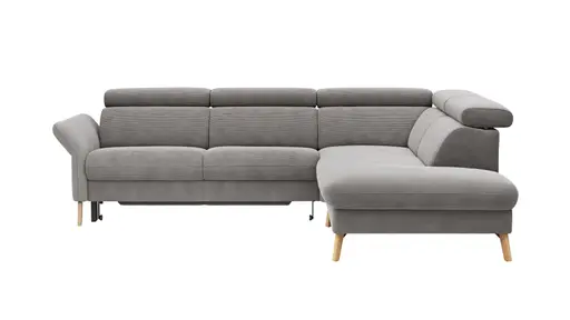 Sofa Maryville - 2,5-Sitzer mit Eckelement und Abschlussteil medium rechts, inkl. Schlaffunktion, Stauraum, Armlehne/Kopfteil verstellbar, Stoff, Grau