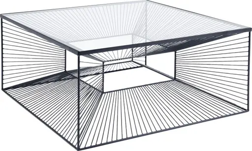 Couchtisch- LB ca. 80x80 cm, Stahl pulverbeschichtet, Glas, Schwarz