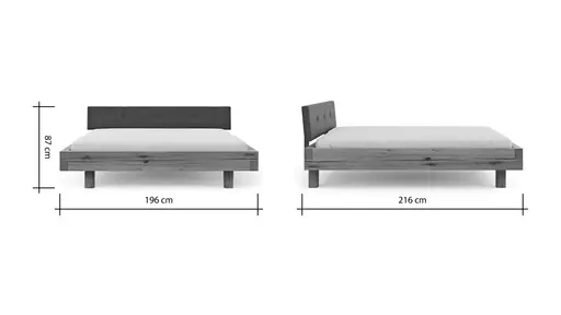 Bettgestell Baltimore - Liegefläche ca. 180x200 cm, Wildeiche massiv, mit Polsterkopfteil Anthrazit