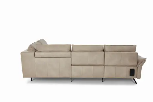 Ecksofa - 2-Sitzer mit Ecke rechts, Rücken hochklappbar motorisch, Armlehne vertellbar, Relaxfunktion, Leder, Beige