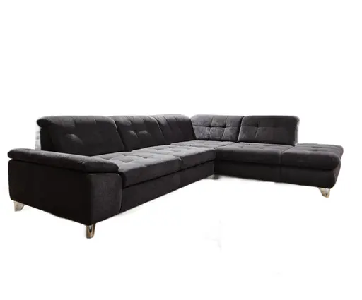 Ecksofa - 3-Sitzer mit Ecke rechts, Sitztiefe verstellbar, Stoff, Schwarz