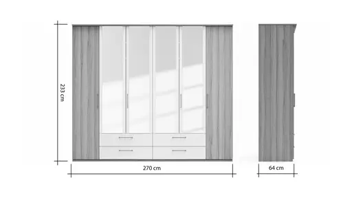 Drehtürenschrank Viana - B. ca. 270 cm, Furnier, Kernbuche, Weiß