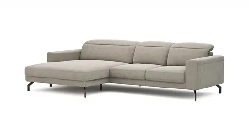 Ecksofa Rockport B - Longchair links mit 2,5-Sitzer inkl. Kopfteil/Sitztiefe verstellbar, Stoff, Khaki