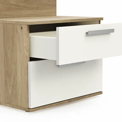 Nachttisch Viana - Furnier Balkeneiche, Lack Weiß