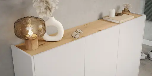 Schuhschrank GASIRA - B ca. 138 cm, Kaschmir, Navarra Eiche Nachbildung