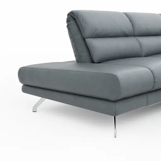 Ecksofa San Fernando – Ecke links mit 2-Sitzer, Armlehne verstellbar, Rückenlehne/Sitztiefe verstellbar,  Leder, Eisengrau