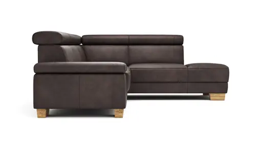 Ecksofa Philadelphia - 2,5-Sitzer mit Ecke rechts inkl. Kopfteil verstellbar, Leder, Dunkelbraun