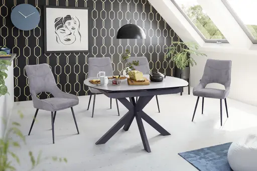 Esstisch MEGGIE - ausziehbar, LB ca. 130x100 cm, Glaskeramik, Grau