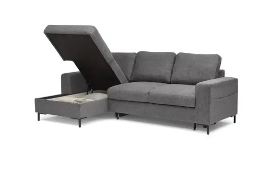 Ecksofa - Longchair links mit 2-Sitzer, Stoff, Anthrazit