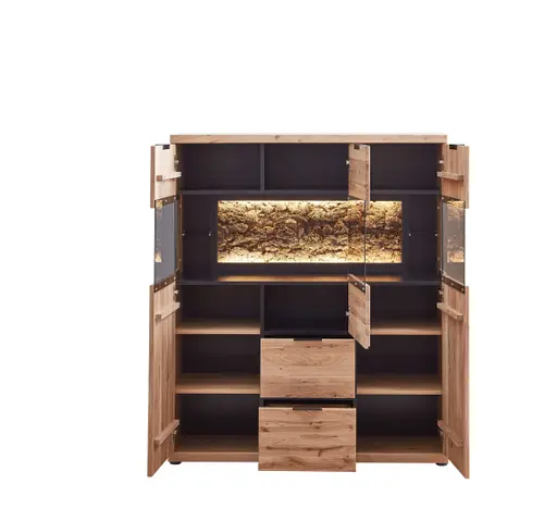 Highboard - mit Beleuchtung, Wildeiche teilmassiv