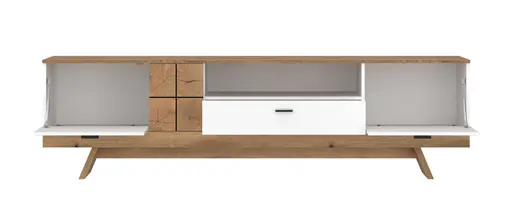 TV-Lowboard - B ca. 216 cm, Alpinweiß, Coast Evoke Eiche Nachbildung, Weiß Hochglanz