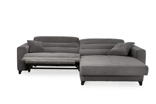 Ecksofa JAROM - 3-Sitzer, Ecke rechts inkl. Relaxfunktion (motorisch) und Kopfteil verstellbar, Stoff, Grau
