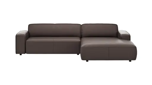Ecksofa Denver - 2,5-Sitzer mit Longchair rechts, groß, inkl. Sitzvorzug (motorisch), Leder, Mocca