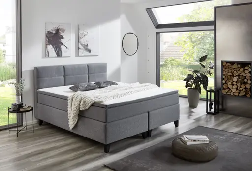 Boxspringbett SAMIRO- Liegefläche ca. 140x200 cm, Stoff, Grau