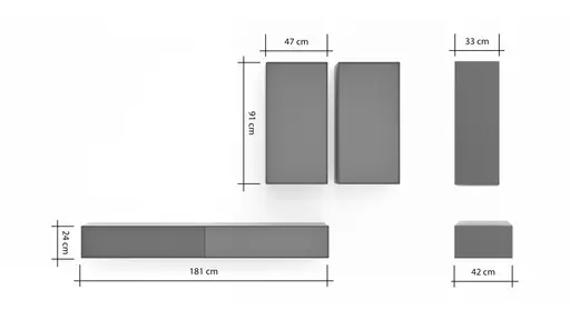 Wohnwand Edge - B ca. 180 cm, Lack, Graphit