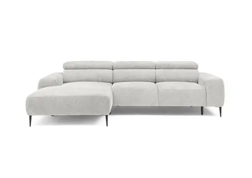 Ecksofa - Longchair links mit 2-Sitzer, Sitzvorzug motorisch, Kopfteil verstellbar, Stoff, Creme