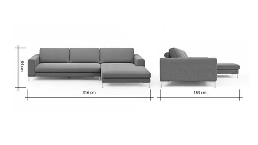 Ecksofa Solano - 2,5-Sitzer mit Longchair Rechts, Boucle, Seablue