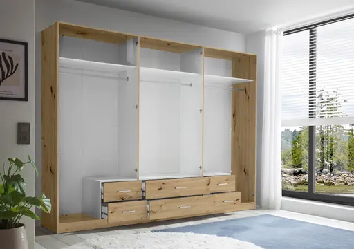 Drehtürenschrank- B ca. 271 cm, Eiche Dekor, Spiegel