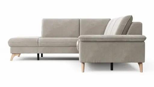 Ecksofa Tulsa KS - 1,5-Sitzer mit Anstellhocker links, Spitzecke und 2,5-Sitzer rechts, Stoff, Graubeige