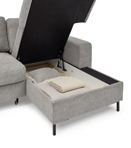 Ecksofa - 2-Sitzer mit Longchair rechts, Stoff, Sibergrau