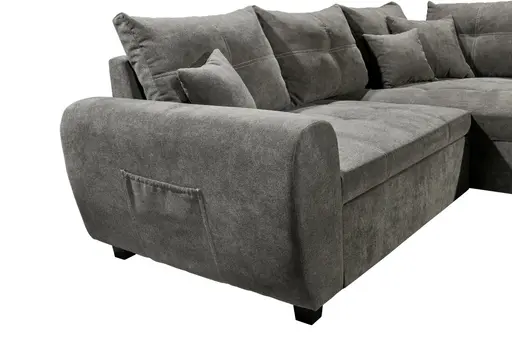 Ecksofa - 1,5-Sitzer, Ecke rechts, Schlaffunktion, Microvelour Steingrau