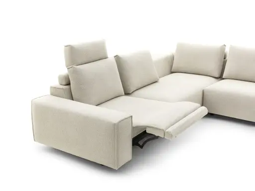 Ecksofa Sorano - Ecke links, 2-Sitzer, inkl. Relaxfunktion und motorischen Sitzvorzug, Stoff, Graubeige