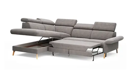 Sofa Maryville - Eckelement und Abschlussteil medium links mit 2,5-Sitzer, inkl. Schlaffunktion, Stauraum, Armlehne/Kopfteil verstellbar, Stoff, Grau